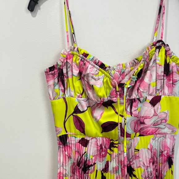 Delfi Collective Floral Pleated Midi Dress Size Small Pink Yellow Bustier - Picture 10 of 12